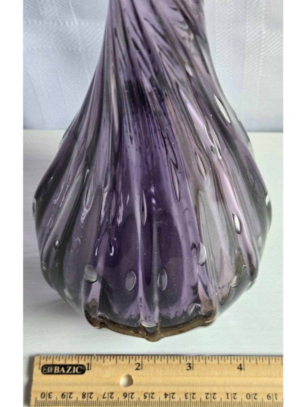 VTG Murano Italy Blown Glass Amethyst Vase Swirl & Controlled Bubbles 10.25 inch - Picture 8 of 9